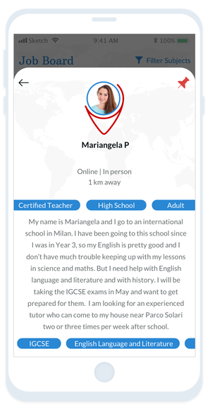 Easily find a tutor in your area by posting a job on Tutor Around app, or search for tutors nearby. Pin and message them!